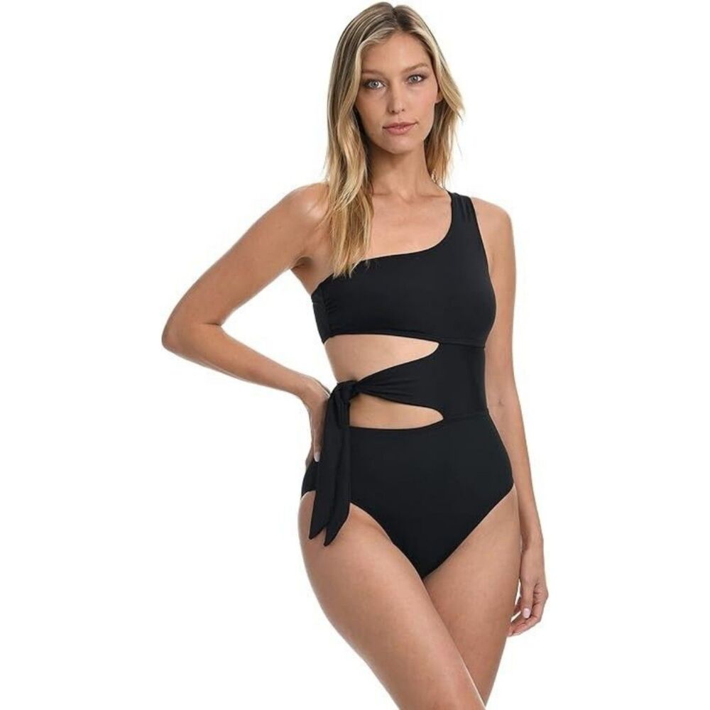 La Blanca Women's Island Goddess One Shoulder Mio One Piece Swimsuit, Black, 8